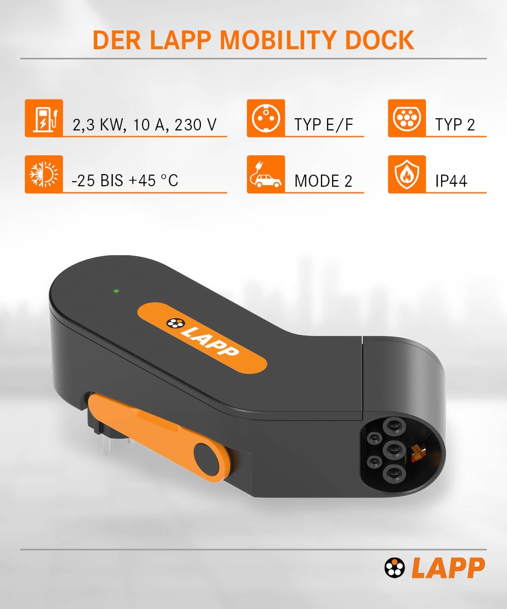 Lapp Mobility Dock/Mobiles EV Ladegerät für die Haushaltssteckdose/Notladegerät für E-Autos/Tragbares E-Auto Ladegerät für Unterwegs/Ladegerät für Elektro- und Plug-in / IP44 – Bild 3