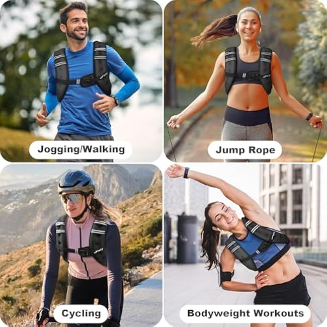 Weighted Vest Woman Men 5lb/8lb/10lb/15lb/20lb/25lb/30lb Weight Vest with Reflective Stripe, Rucking Running Vests for Women Workout Walking Strength Training Weight Loss Fitness Weightlifting