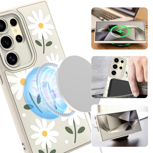 MOWIME Magnetic for Samsung Galaxy S24 Ultra Case with Finger Strap, Compatible with Magsafe, Daisy Floral Pattern Women Girls, Slim Shockproof Soft TPU Case for Galaxy S24 Ultra 6.8 Inch, White by MOWIME - Used condition - Image 5