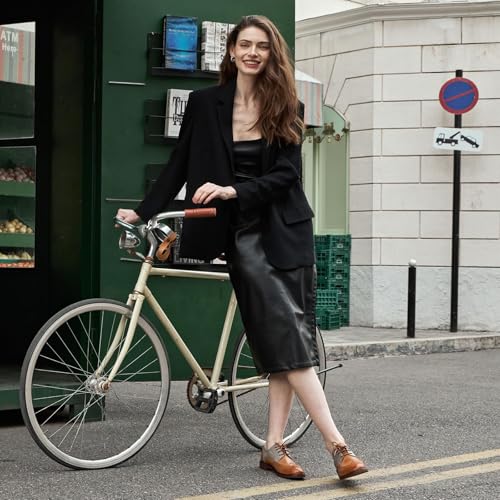 Image of BEAU TODAY Oxford Shoes for Women,Leather Brogue Dress Shoes,Comfort Brethable Ladies Lace-up Handmade Wingtip Shoes for Business Work