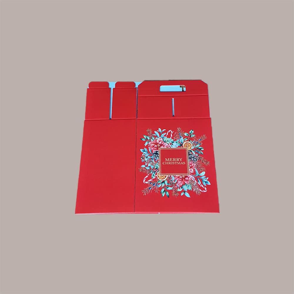 Lucgel Valigetta Porta Panettone Bottiglia Dolci - Scatola Regalo Natalizia Elegante - Strenne Natale Pasqua - 10 Pezzi Carta Rosso Merry Christmas 330x250H350mm