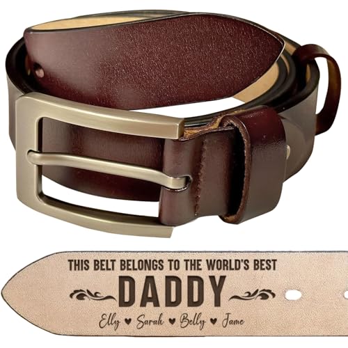 Personalized Dad Belt First Father's Day - Custom Engraved Leather 2 Sided Belts, Customized Handmade Belt, Gift For Husband on Father's Day, Fathers Day Gift From Wife