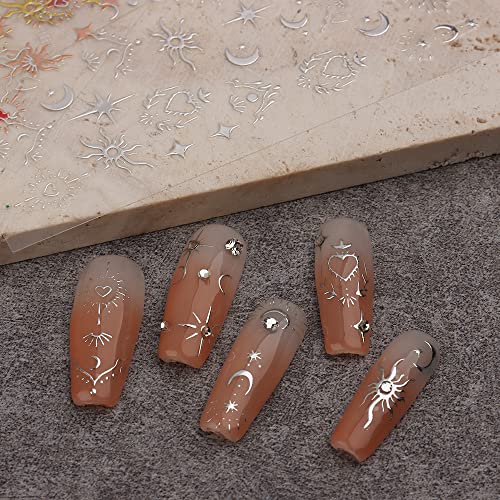 3 Sheets Nail Art Stickers Decals Gold Sun Moon Star Stripe Line Nail Decals Self-Adhesive Heart Nail Art Supplies For Nail Diy Decoration 3D Adhesive Nail Accessories For Women French Nail Design #TOP6