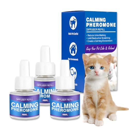 SilverChry Difusor De Feromonas para Gatos, Feromonas para Gatos, 60 Días Difusor Feromonas Gatos para Antiestres Gatos, Kit Difusor Tranquilizante para Gatos Calmante (3 recambios)