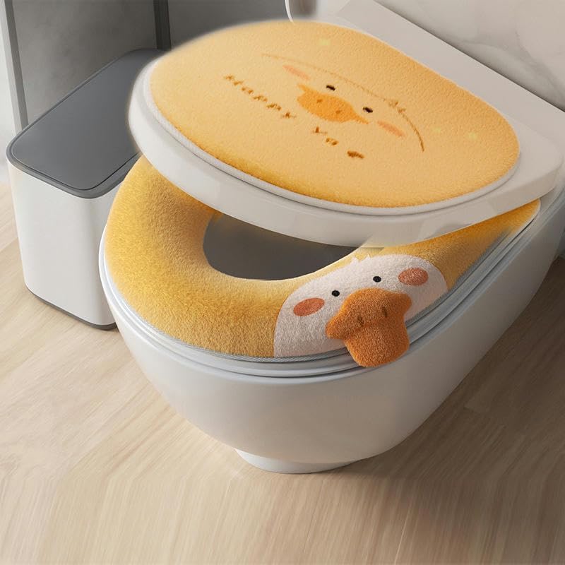 Toilet Lid Cover Set,2PCS/Set Grey Pig Toilet Seat Cover Pads Toilet Seat Cushion Pads Toilet Lid Tank Covers Decorations(Geel)(Geel)