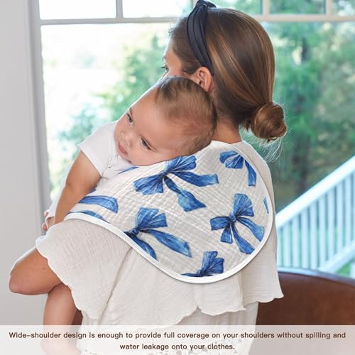 Retro Blue Ribbon Bow Burp Cloths Baby Boys Girls Absorbent Soft Cotton Burping Cloths Rags, 4 Pack4