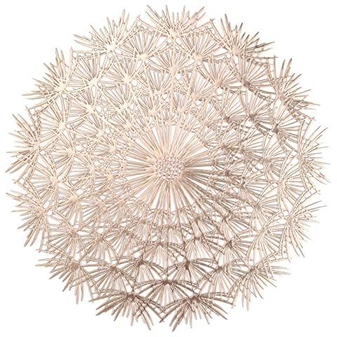MI CASA Round Flower Placemats Set of 4, Gold PVC Hollow Table Mats Set Vinyl Heat Resistant Anti-slip and Washable Place Mats for Christmas, Wedding, Dinner Parties, Restaurant, Hotel Cover