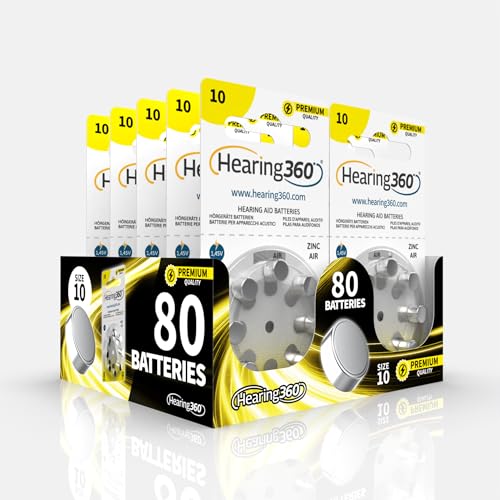 Hearing360 80 pilas para audífonos tamaño 10 calidad premium (10 blísteres de 8 pilas)