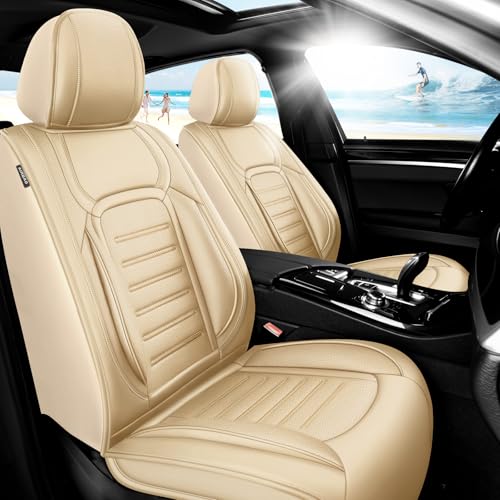 Image of Fit Equinox Premium Leather Car Seat Covers Compatible with Chevy Equinox 2011-2026, Breathable, Wear Resistant, Airbag Compatible, All-Weather Protection & Full Coverage, Full Set Beige