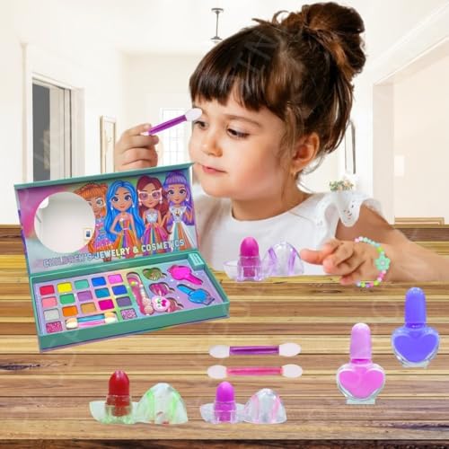 Image of PLUSPOINT Kids Makeup Kit for Girl, Washable Makeup Set for Girls, Real Makeup for Kids, Girl Toys Princess Children Play Makeup Kit with Lights and Accessories Gifts for Girls Age 4+Year Old Kids