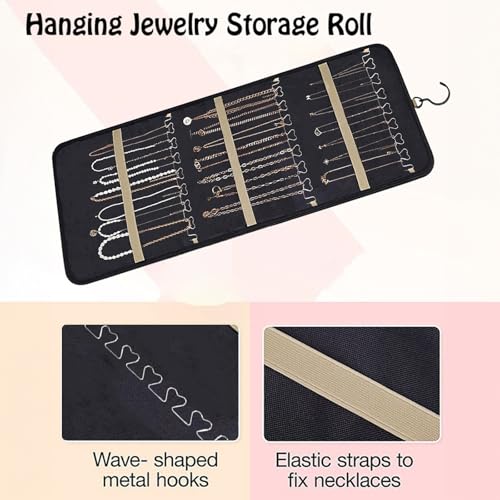 YHESUBZ Schmuck Organizer Hängend, Schmuckaufbewahrung Doppelseitige mit Metallhaken,Schmuck-Organizer zum Aufhängen,Doppelseitiger Schmuckhalter für Ohrringe, Ringe an Schrank,Tür, Wand (Schwarz)