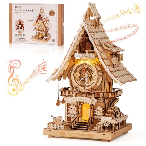 Robotime Puzzle 3D Reloj de Cuco de Madera para Adultos,Kit de Modelo para Construir,Reloj Funcional con Sonido de Cuco,Decoración del Hogar,Regalo para Jóvenes y Adultos,LC901 (Color Madera)