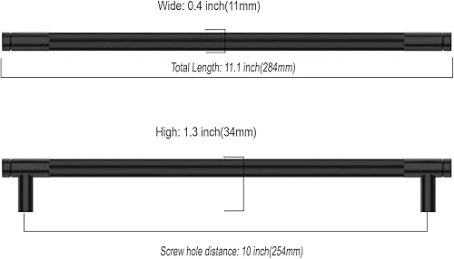 Miniatura 3 de Asidrama Paquete de 10 tiradores de gabinete negro mate de 10 pulgadas (10.000 in) moleteados para gabinete, manijas de armario, accesorios de