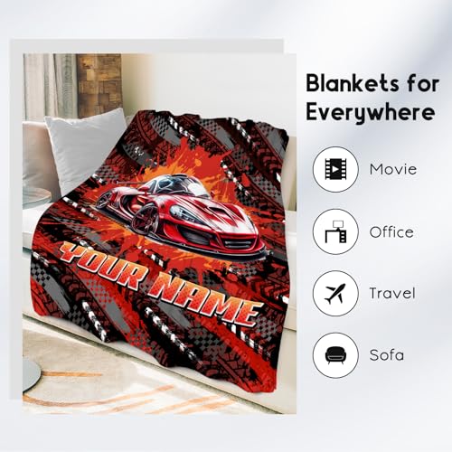 Mercuryelf Blankets for Boys Custom Racing Car Blanket Gifts - 4 Sizes Cozy Fleece Throw for Kids Teens