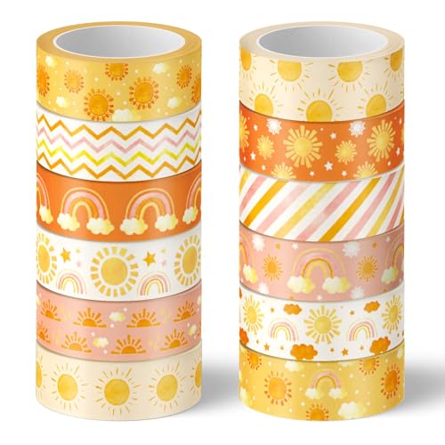Whaline 12 Rolls Boho Sun Washi Tape Boho Hippie Rainbow
