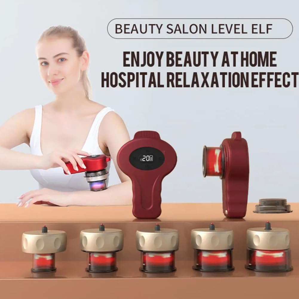 Massaggiatore a coppettazione sottovuoto – Set di terapia elettrica intelligente per coppettazione, luce rossa e blu, 12 livelli di aspirazione, sollievo dalla pressione con un clic, riduce il dolore