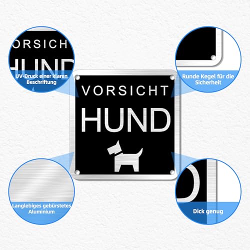 TAKULA 10 * 10cm Vorsicht Hund Schild, Warnschilder Hunde, Hundewarnschild, Kleines Metallschild Hund, Doppelmontage (Bohrung+Klebeband) | 2 Stück