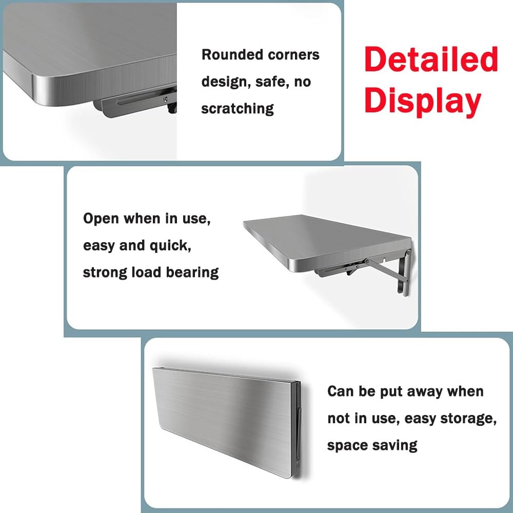 Table pliante murale en acier inoxydable – Étagère de cuisine compacte et polyvalente 100 x 40 cm – Établi flottant idéal pour la salle à manger et la buanderie
