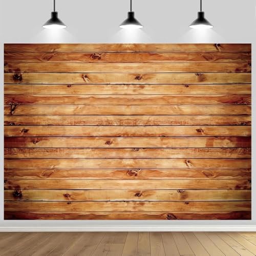 MQCGLJ 7x5FT Rustic Wood Wall Photography Backdrop Natural Brown Wooden Board Background Baby Shower Birthday Party Cake Table Decoration Banner Photo Studio Props Polyester