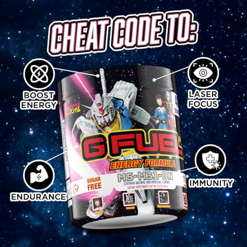 Image of G Fuel MS-M31-0N Energy Drink Powder, Pre Workout Caffeine Mix for Gaming, Sugar Free Focus Amino, Vitamin + Antioxidants, 9.8oz (Ramune Melon, 40 Servings)