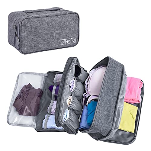 Unaone Travel Underwear Organizer - Portable Bra Travel Packing Storage Bag Large Compartment Underwear and Sock Organizer Bag, Grey