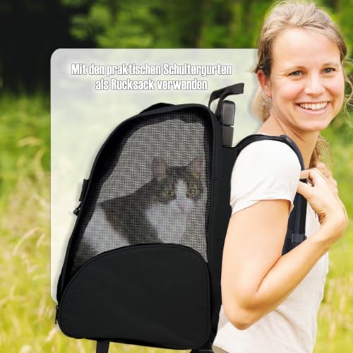 2IN1 Transporttasche mit Rollen bis 15kg Rucksack Trolley Hund Katze Hunderucksack Tasche (Schwarz)