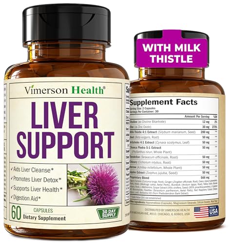 Liver Cleanse Detox & Repair Milk Thistle Supplement - Herbal Liver Support - Choline, Artichoke Extract & Chicory. Dandelion Root Supplement to Support Digestion & Promote Cellular Repair. 60 Caps