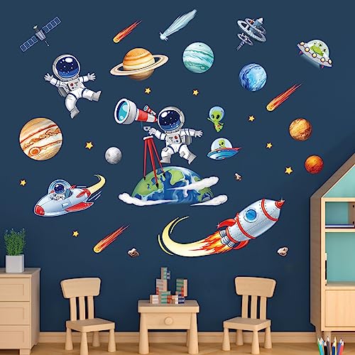 decalmile Outer Space Planets Wall Decals Rocket Astronaut Spacecraft Alien Wall Stickers Baby Nursery Kids Bedroom Living Room Wall Decor - Image 4