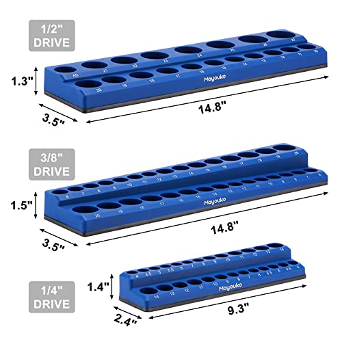 Image of Mayouko 6 Pieces SAE&Metric Magnetic Socket Organizer, 1 /4 Inch, 3 /8 Inch, 1 /2 Inch Socket Holders, Stores 143 Pieces of Standard (Shallow) and Deep Sockets