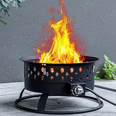 Verdeluxe 22 Inch Portable Propane Fire Pit,Gas Fire Pit for Outside with Lid & Handle, Smokeless Gas Firepit Bowl with Lava Rocks,Outdoor Propane Firepits for Camping,Patio,Yard,Bonfire.(Black)