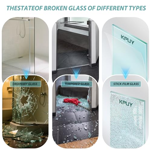 KPUY Glass Shower Door, 44-48" W x 76" H Semi-Frameless Double Sliding Shower Door, 1/4" (6mm) Thick Tempered Clear Glass with Explosion-Proof Film Nano Coating, Matte Black