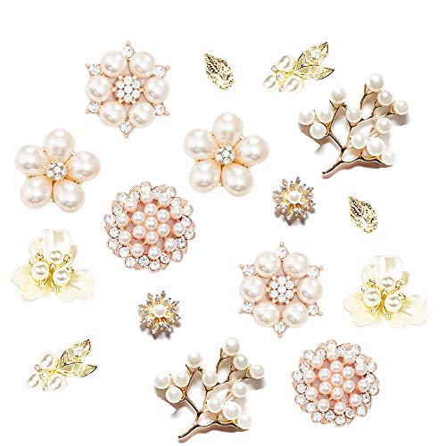 16 pcs rhinestone pearl embellishments,rhinestone flower embellis…