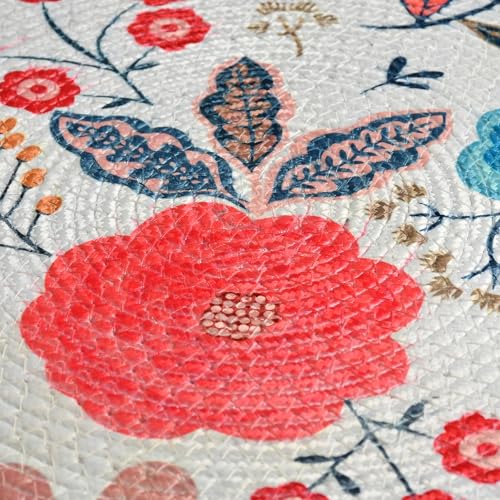 Image of LaVichitra Cotton Table Placemat | Dining Table Mat | Bed Side Table Mat | Cotton Round Shape Placemats | Washable PlaceMat for Shelves & Plant Pots - Pack of 2, Floral Print