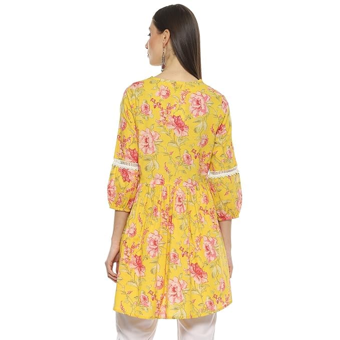 Image of BIBA Women Cotton Straight Fit A Line Printed Kurti