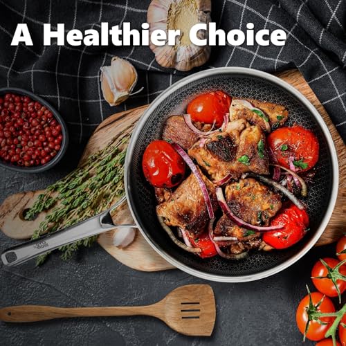 OATOFP Non Stick Frying Pans with lid, 12 inch Hybrid Frying Pans Nonstick,non stick Stainless Steel Skillets, Dishwasher and Oven-Safe Chef Pan, Induction Compatible Cooking Pan, PFOA Free Cookware