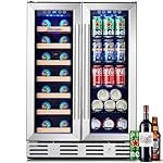 Kalamera Wine and Beverage Refrigerator, 24 inch Wine Fridge Dual Zone Hold 21 Bottles and 77 Cans,Built in or Under Counter Wine Fridge with Blue LED Light