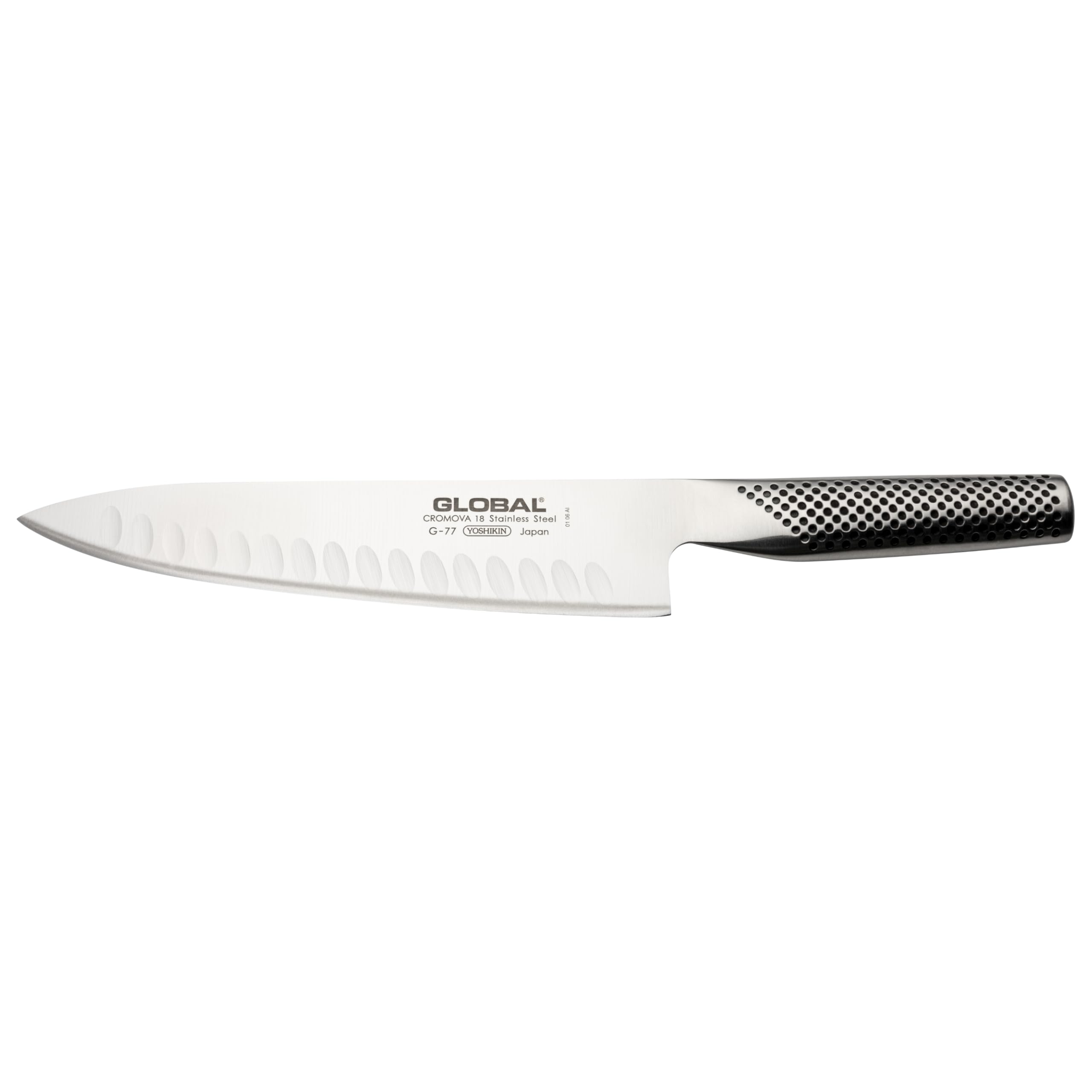Global G-77 Cook's Knife 20cm Fluted Blade, Versatile Japanese Kitchen Knife, Premium All Stainless Steel Design