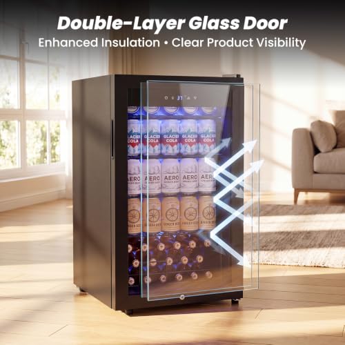Image of Beverage Cooler Refrigerator, 3.2 Cu. Ft. Mini Fridge with Glass Door Black