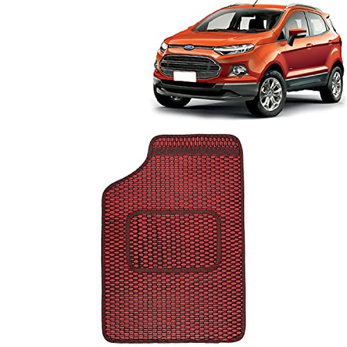 Image of Kingsway Dotted Design Car Floor Foot Mats Universal Fit for Ford Ecosport, Model Year : 2012-2016, Water and Dustproof, Color Red, Set of 5 Pieces