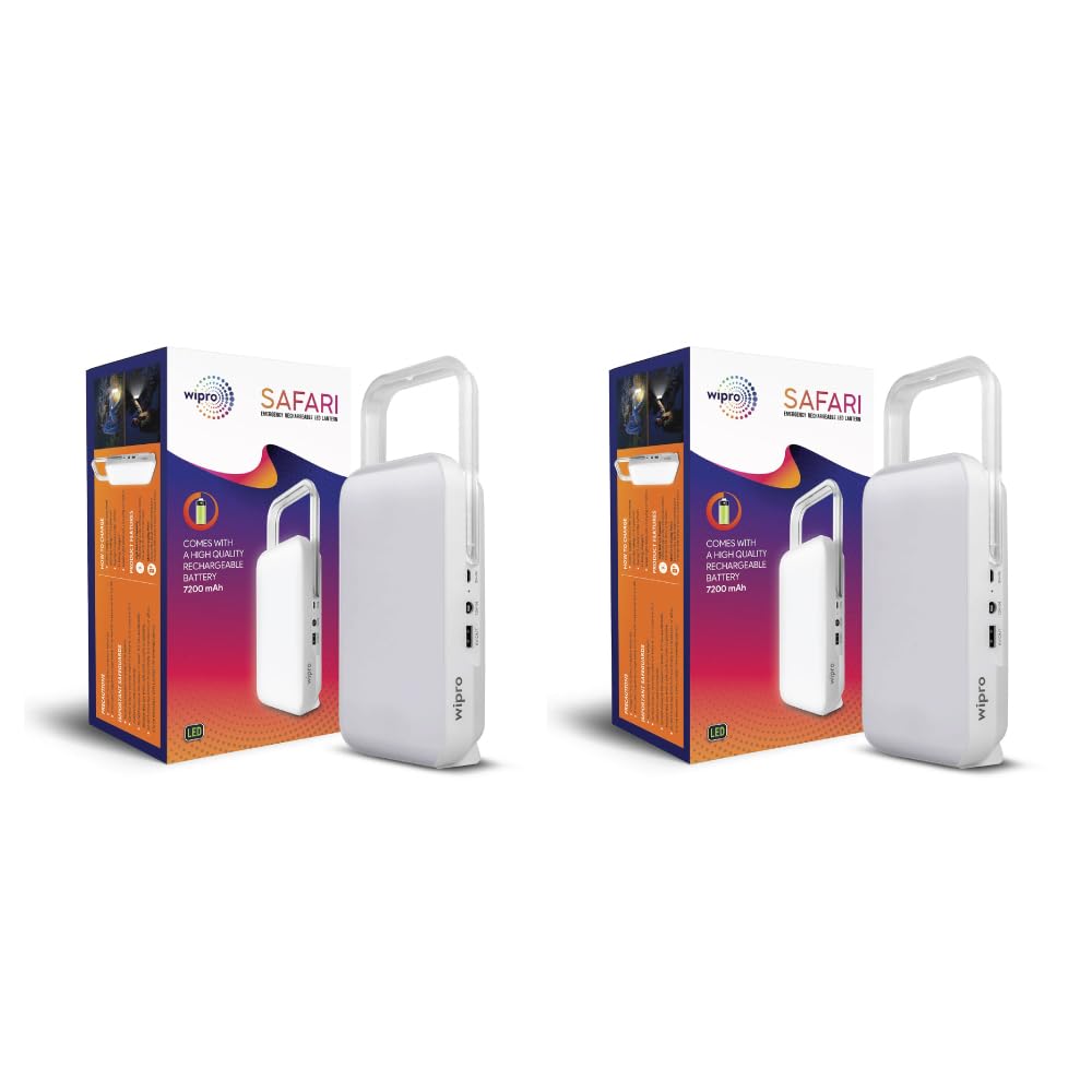 Sponsored Ad - wipro Safari Emergency Rechargeable Led Lantern with 7200 Mah Battery | Brightness Control Feature | in- Built Mobile Charging Point | Pack of 2,Multicolor
