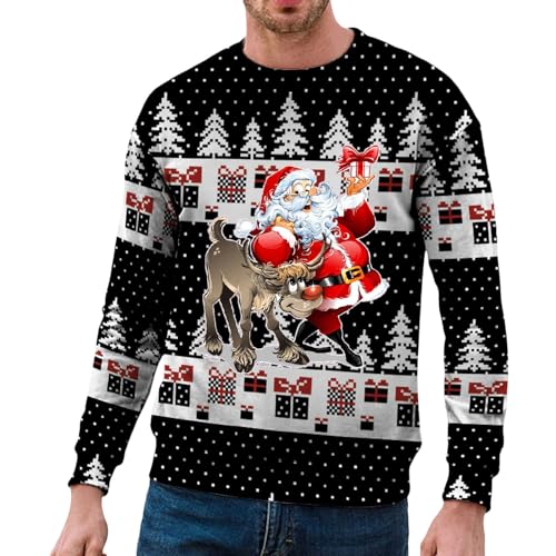 Red Green Mens Christmas Jumper Xmas Novelty Pullover Snowflakes Santa Claus Sweatshirt 3D Printed Snowman Christmas Tree Jumpers Long Sleeve Crew Neck Pullover Sweater Present Gifts for Him xl,xxxxl