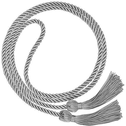 Image of TecUnite Graduation Cords Honor 2026 Polyester Yarn Decorative 67 inch Long Garland Twist Ties with Tassels for Bachelor Gown Graduation(Silver)