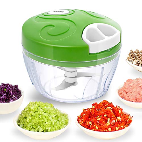 Manual Food Chopper, Easy Hand Pull Pro Onion Chopper, Durable Handheld String Food Processor for Veggie, Garlic, Meat, Salsa Maker (Green)