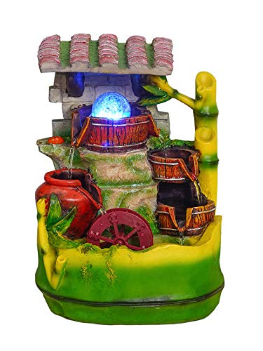 Image of Polyresin Adorable Table Top Indoor 3 Designer Steps Waterfall Fountain for Home Decor with MultiColour LED, Speed Controller Pump & Crystal Ball (Size: 33 x 23.5 x 19.5CM | Colour: Multi)