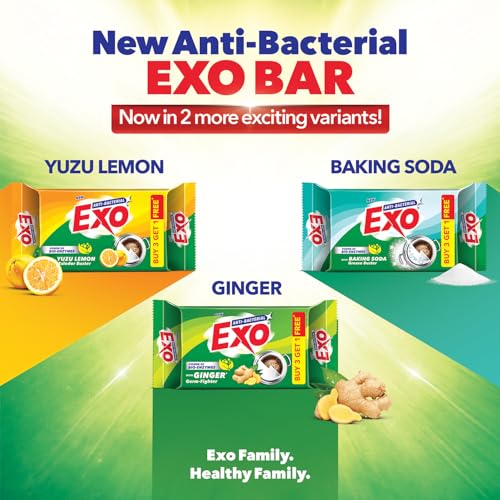 Image of Exo Dishwash Bar, 360gm (90gm X (3 + 1 Bar Free) | Complete Dishwashing Solution With Anti-Bacterial Efficacy & Goodness of Ginger Remove Tough Grime Stains | Experience Hygienic & Superior Cleaning