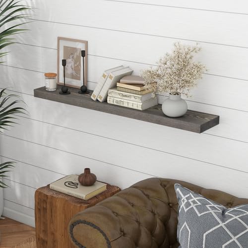 Image of Marsmiles Floating Shelves for Wall - 48 Inch Grey Wood Floating Shelves Set of 1-48 Inch Wide x 7.7 Inch Deep x 1.6 Inch Thick Rustic Wooden Shelves for Room Wall