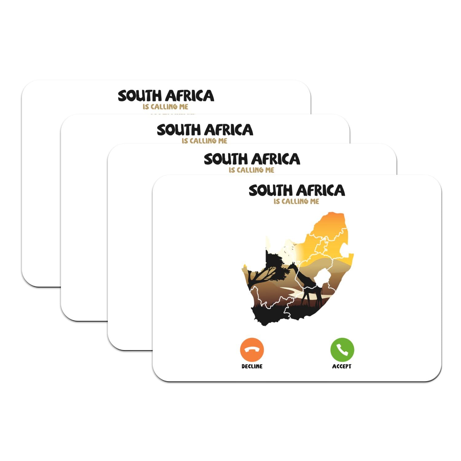 Set de table Afrique savane en caoutchouc blanc grand format 4 pièces