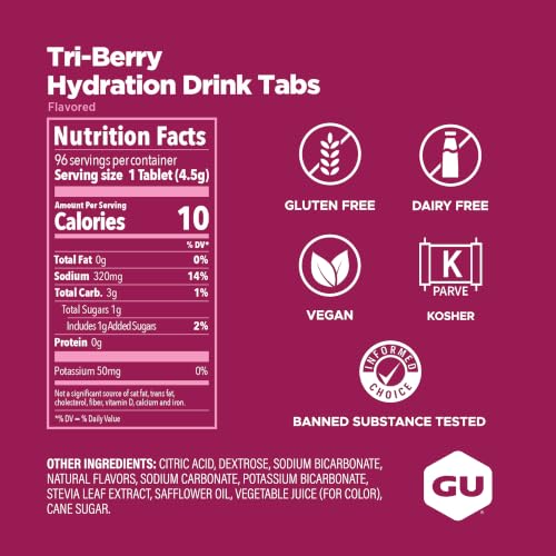 Image of GU Energy Hydration Electrolyte Drink Tablets, Enhanced Endurance Sports Drink for Running, Cycling, Triathlon, 4-Count (48 Servings), Tri-Berry