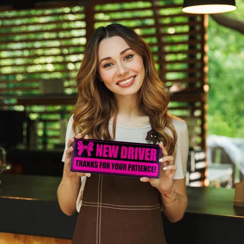 Image of PEUTIER 2pcs New Driver Magnet for Car, Magnetic Reflective Bumper Stickers Thanks for Your Patience New Driver Signs Safety Warning Funny Novice Driver Vehicle Car Decal Accessories (Black Pink)