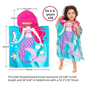 Toddler Hooded Beach Towel Coverup Cape Kids 100% Cotton Soft Quick Dry Absorbent Use for Swim Pool Bath Poncho Towels for 2 to 6 Years Old Children Size 24"x 47" in Full-Length (Fancy Mermai') 519UGC8L7VL. SS280